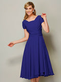 Sheath/Column Bateau Short Sleeves Ruffles Short Chiffon Bridesmaid Dresses TPP0005029