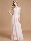 A-Line/Princess Bateau Sleeveless Ruched Floor-Length Chiffon Bridesmaid Dresses TPP0005673