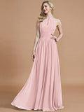 A-Line/Princess Chiffon Scoop Sleeveless Floor-Length Bridesmaid Dresses TPP0005219