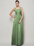 Sheath/Column Straps Sleeveless Pleats Long Chiffon Bridesmaid Dresses TPP0005157