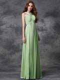 A-line/Princess Straps Ruched Sleeveless Long Chiffon Bridesmaid Dresses TPP0005379