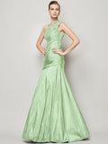 A-Line/Princess One-Shoulder Sleeveless Pleats Long Taffeta Bridesmaid Dresses TPP0005085