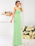 Sheath/Column Strapless Hand-Made Flower Sleeveless Long Chiffon Bridesmaid Dresses TPP0005753