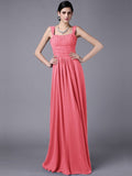 Sheath/Column Straps Sleeveless Pleats Long Chiffon Bridesmaid Dresses TPP0005648