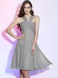 A-Line/Princess Halter Sleeveless Pleats Short Chiffon Bridesmaid Dresses TPP0005098