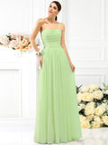 A-Line/Princess Strapless Pleats Sleeveless Long Chiffon Bridesmaid Dresses TPP0005054