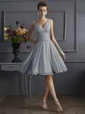 A-Line/Princess V-neck Sleeveless Pleats Short Chiffon Bridesmaid Dresses TPP0005039