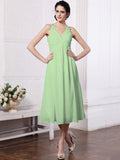 Sheath/Column V-neck Sleeveless Beading Applique Short Chiffon Bridesmaid Dresses TPP0005535