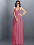 A-Line/Princess V-neck Pleats Sleeveless Long Chiffon Bridesmaid Dresses TPP0003797