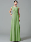 A-Line/Princess Scoop Ruched Sleeveless Long Chiffon Bridesmaid Dresses TPP0005442