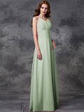 A-line/Princess Spaghetti Straps Ruffles Sleeveless Long Chiffon Bridesmaid Dresses TPP0005677