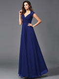 A-Line/Princess V-neck Sleeveless Long Chiffon Bridesmaid dresses TPP0005278