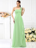 A-Line/Princess One-Shoulder Pleats Sleeveless Long Chiffon Bridesmaid Dresses TPP0005341