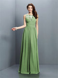 A-Line/Princess Bateau Pleats Sleeveless Long Chiffon Bridesmaid Dresses TPP0005451