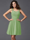 A-Line/Princess Straps Ruffles Sleeveless Short Silk like Satin Bridesmaid Dresses TPP0005743