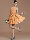 A-Line/Princess Halter Sleeveless Lace Short/Mini Chiffon Bridesmaid Dresses TPP0005132