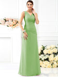 Sheath/Column V-neck Pleats Sleeveless Long Chiffon Bridesmaid Dresses TPP0005028