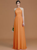 A-Line/Princess Halter Sleeveless Floor-Length Ruched Chiffon Bridesmaid Dresses TPP0005663