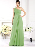 A-Line/Princess One-Shoulder Ruched Sleeveless Long Chiffon Bridesmaid Dresses TPP0005477