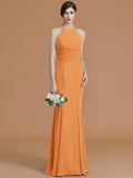 Trumpet/Mermaid Halter Sleeveless Floor-Length Ruched Chiffon Bridesmaid Dresses TPP0005544