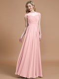 A-Line/Princess Scoop Short Sleeves Chiffon Floor-Length Bridesmaid Dresses TPP0005597