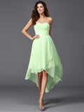 A-Line/Princess Sweetheart Ruffles Sleeveless High Low Chiffon Bridesmaid Dresses TPP0005195