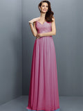 A-Line/Princess V-neck Lace Sleeveless Long Chiffon Bridesmaid Dresses TPP0005562