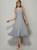 A-Line/Princess V-neck Sleeveless Pleats Short Chiffon Bridesmaid Dresses TPP0005087