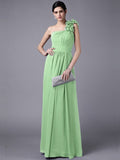 Sheath/Column One-Shoulder Sleeveless Pleats Long Chiffon Bridesmaid Dresses TPP0005498