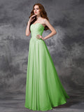 A-line/Princess Sweetheart Sleeveless Ruched Long Chiffon Bridesmaid Dresses TPP0005267