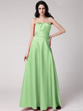 A-Line/Princess Strapless Sleeveless Pleats Long Elastic Woven Satin Bridesmaid Dresses TPP0005835