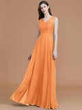 A-Line/Princess V-neck Sleeveless Floor-Length Lace Chiffon Bridesmaid Dresses TPP0005542