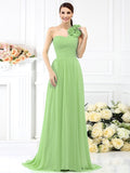 A-Line/Princess One-Shoulder Pleats Sleeveless Long Chiffon Bridesmaid Dresses TPP0005289