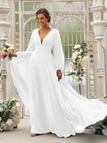 A-Line/Princess Chiffon Ruffles V-neck Long Sleeves Sweep/Brush Train Bridesmaid Dresses TPP0004894