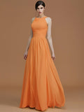 A-Line/Princess Halter Sleeveless Floor-Length Ruched Chiffon Bridesmaid Dresses TPP0005325