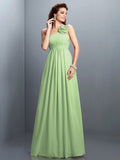 A-Line/Princess One-Shoulder Hand-Made Flower Pleats Sleeveless Long Chiffon Bridesmaid Dresses TPP0005399