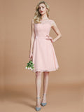 A-Line/Princess Bateau Sleeveless Lace Short/Mini Chiffon Bridesmaid Dresses TPP0005467