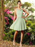 A-Line/Princess Scoop Hand-Made Flower Sleeveless Short Chiffon Bridesmaid Dresses TPP0005194