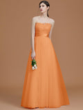 A-Line/Princess Bateau Sleeveless Floor-Length Applique Tulle Bridesmaid Dresses TPP0005365