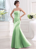 Sheath/Column Strapless Sleeveless Long Pleats Satin Bridesmaid Dresses TPP0005434