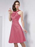 A-Line/Princess Scoop Sleeveless Pleats Short Elastic Woven Satin Bridesmaid Dresses TPP0005103