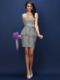 Sheath/Column Sweetheart Lace Sleeveless Short Satin Bridesmaid Dresses TPP0005531