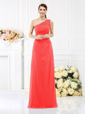 Sheath/Column One-Shoulder Sleeveless Long Satin Bridesmaid Dresses TPP0005457