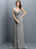 A-Line/Princess Spaghetti Straps Pleats Sleeveless Long Chiffon Bridesmaid Dresses TPP0005548