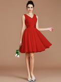 A-Line/Princess V-neck Sleeveless Sash/Ribbon/Belt Short/Mini Chiffon Bridesmaid Dresses TPP0005048