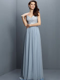 A-Line/Princess V-neck Lace Sleeveless Long Chiffon Bridesmaid Dresses TPP0005562