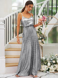 A-Line/Princess Sequins Ruched Straps Sleeveless Floor-Length Bridesmaid Dresses TPP0004943