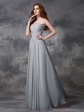 A-line/Princess Sweetheart Sleeveless Ruched Long Chiffon Bridesmaid Dresses TPP0005267