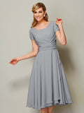 Sheath/Column Bateau Short Sleeves Ruffles Short Chiffon Bridesmaid Dresses TPP0005029