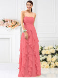 A-Line/Princess Strapless Pleats Sleeveless Long Chiffon Bridesmaid Dresses TPP0005396